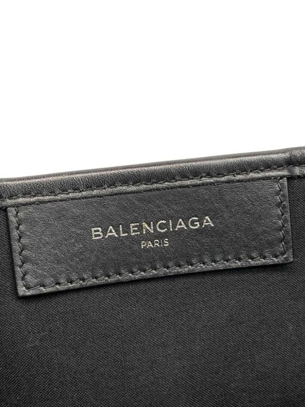 BALENCIAGA Navy Cabas S 339933 Cream Black Canvas Leather Tote Bag - Picture 10 of 14